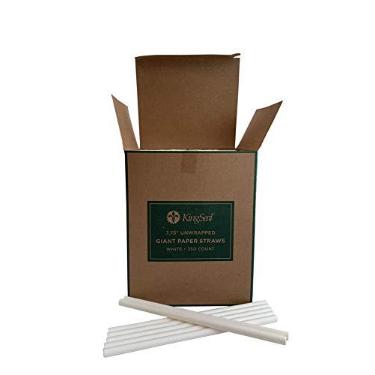 Imagem de Kingseal Canudos de papel descartáveis, não embrulhados, brancos, 19 cm de comprimento x 8 mm de diâmetro, tamanho "gigante", branco, biodegradável, amigo da terra, pacote a granel - 1 caixa com 350 canudos