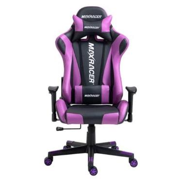 Imagem de MAX RACER - Cadeira Gamer Skilled - Cadeira Ergonômica para Jogos, Poltronas Gamer de Aço - Braços 1D, Até 150kg, Tecido Sintético PVC, Inclinação 180°, Almofada Cervical e Lombar - Roxa