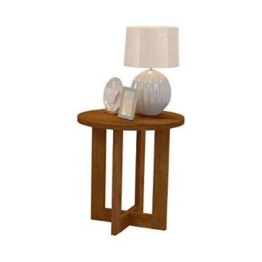 Imagem de Mesa Lateral Apoio Centro Redonda com Pés de Madeira MDF Retro Canto Sofá Porta Objetos Decoração