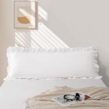 Imagem de 1 fronha para o corpo 50 x 137 cm, fronhas de microfibra branca com babados, capa de travesseiro de corpo com envelope macio respirável e não encolhe