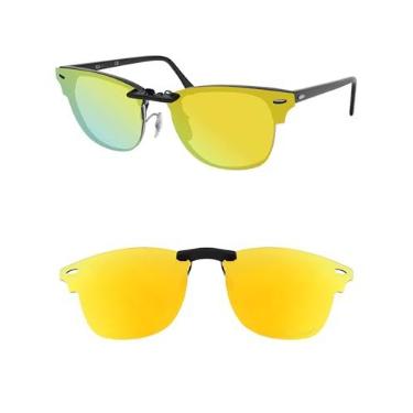 Imagem de HILEEN Clip-on polarizado para óculos de sol Ray-Ban Clubmaster RB3016 51-21 - Dourado