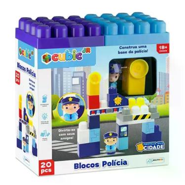 Imagem de Blocos de Encaixe Polícia Cubic Jr 20 Peças - BR1390 Multikids