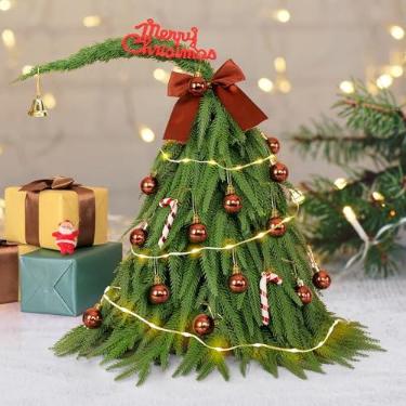 Imagem de Árvore de Natal pequena com 50 luzes de LED de 4 m, pequena curva, artificial, caprichosa, decorada, dobrável, árvore de Natal falsa para decoração de Natal