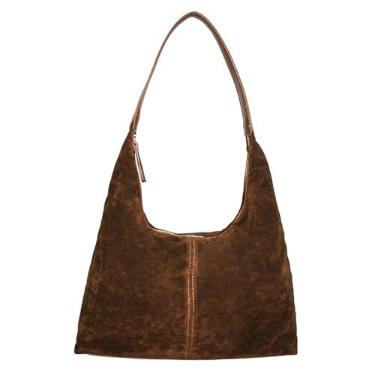 Imagem de KJMYYXGS Bolsa feminina de camurça sintética, bolsa de ombro Hobo de camurça despojada, bolsa crescente macia para trabalho, viagem, faculdade, Marrom, 10" W x 14" L x 3" H