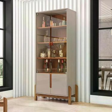 Imagem de Aparador Buffet 190 Com Cristaleira Lizz Pés Madeira Maciça Off White/cedro