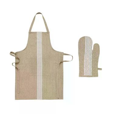 Imagem de Kit Avental e Luva Home Chef Taupe de Algodão Design Exclusivo para Cozinha Bege Copa & Cia