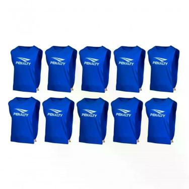 Imagem de Kit 10 Colete de Treino Esportivo Adulto Azul Royal com Elástico Lateral e Logo Frontal Penalty