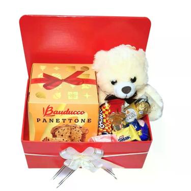 Imagem de Cesta Natal Panetone Bauducco com Urso e Bombons - Cesta de Presente