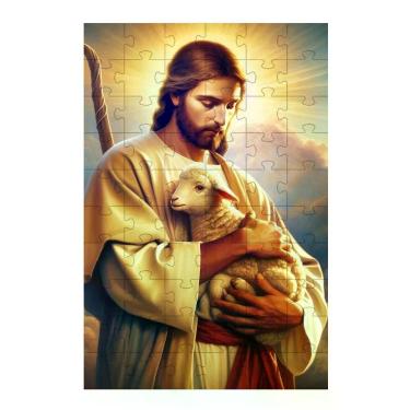 Imagem de Quebra-cabeças Jesus o Bom Pastor de 60 Peças Inclusivo Que Auxilia na Memória, Concentração e Relaxamento Coleção Tea