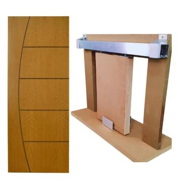 Imagem de Kit Porta Madeira Frisada 4022  - 80x210 + Trilho Correr 1,60 Cereja +