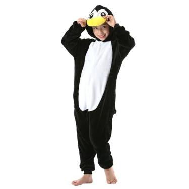 Imagem de DELEY Pijama infantil de Halloween, Natal, cosplay, roupa de dormir, peça única, para meninas de 4 a 13 anos, pinguim, Preto - 2, 6-7 Anos