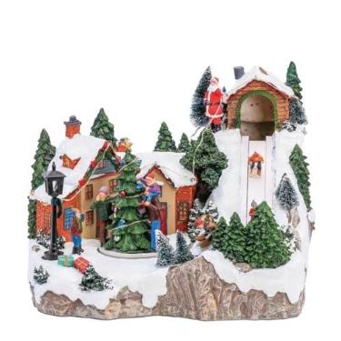 Imagem de Decoração Natal de Luxo Vila Natalina em Miniatura Musical Iluminada Movimento e Neve Cenário