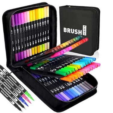 Imagem de Canetas Brush Pen 80 Cores Ponta Dupla Fina e Pincel Base Água