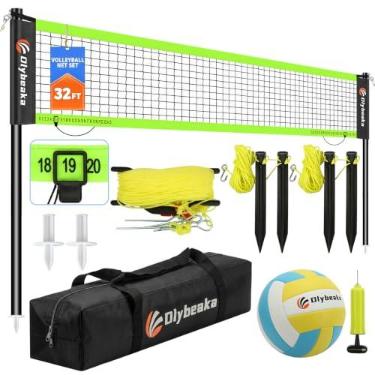 Imagem de Conjunto de rede de voleibol portátil para uso externo de 80 m com 4 | Sistema de rede de vôlei de fácil configuração com bolsa de transporte para quintal, praia e grama