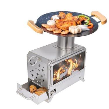 Imagem de SOTECH Fogão de Aço Inoxidável Portátil para Acampamento e Churrasco, com Saco, Tamanho Médio, Fácil de Transportar e Limpar, Usa Carvão, Folhas e Ramos