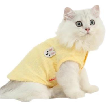 Imagem de Roupa fofa para gatos respirável e adorável camiseta sem mangas, alívio para todas as estações, roupas para gatos apenas para gatos, roupas femininas para gatinhos (Médio, amarelo)