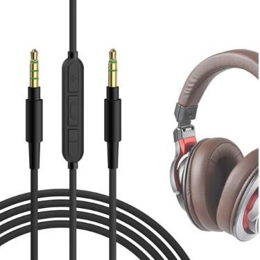 Imagem de Geekria Cabo de áudio com microfone compatível com fones de ouvido ATH-M50xBT2/M20xBT/SR5, cabo estéreo de substituição de 3,5 mm a 3,5 mm com microfone embutido (1,7 m)