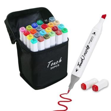 Imagem de Kit 24 Canetinhas Coloridas Touch 24 Cores Com Ponta Dupla e Estojo Canetas Marcadores Coloridos Para Desenho Colorir Livros Pintura Ilustrar Escola Escolar