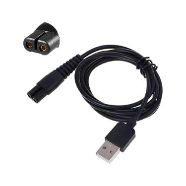 Imagem de KEMEI Cabo carregador de barbeador e máquina de cortar cabelo USB recarregável cabo carregador de barbeador boca dupla redonda
