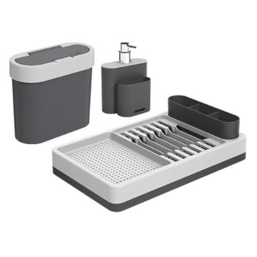 Imagem de Coza - Kit para Pia com Dispenser Escorredor e Lixeira Flat 3 Peças - Cinza