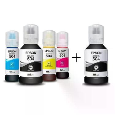 Imagem de Kit Tinta para Impressora T504 Original 2 Pretas 3 Coloridas Sistema Ecofit para L4150 L4160 L6161 L6171 L6191 Epson