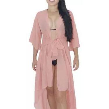 Imagem de Saída de praia assimétrica mullet com cinto em chiffon - Tropicana Mod