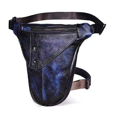 Imagem de Le'aokuu Cinto masculino de couro genuíno para motocicleta, caminhada, pochete na cintura, quadril, bolsa de perna caída 3106, 3115 azul, 11 x 2 x 11 inches