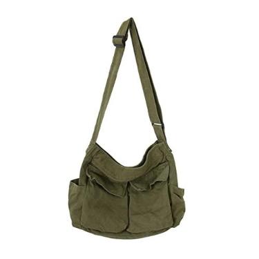 Imagem de Chusui Bolsa carteiro de ombro estilo ferramentas bolsa masculina e feminina bolsa de lona bolsa escolar para estudantes rua grande capacidade bolsa de arte lazer verde