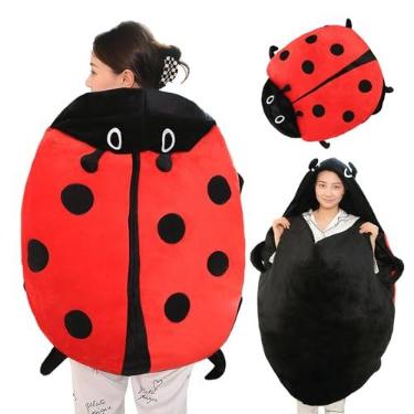 Imagem de XCPHGFM Travesseiro joaninha vestível, bonito, quente, para dormir, pelúcia vestível, removível, grande, 100 cm/39,4 pol. Travesseiro joaninha gigante vestível para crianças e adultos, libera o estre
