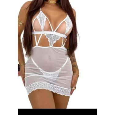 Imagem de Camisola sensual noite em tule Anita com calcinha - Deia, branco P
