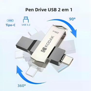 Imagem de Pen Drive KODAK USB3.2 Tipo-C 2 Em 1 De 256GB Para Telefone E Computad
