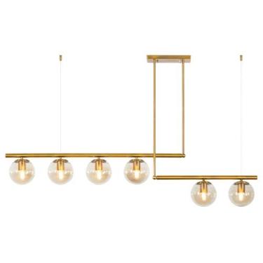 Imagem de Luminária Pendente Lustre Jabuticaba Moon Dourado Com Bolas Globos Esferas Âmbar Moderno Luxo INL108