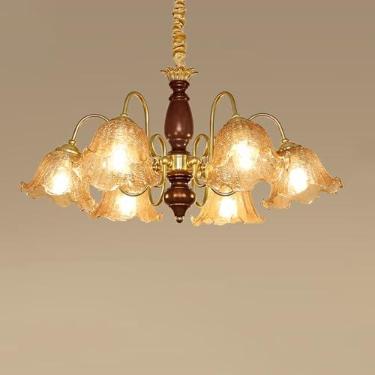Imagem de Lustre de vidro de flor vintage, lustre grande de fazenda com arame rígido, vidro rachado âmbar, luminárias pendentes de teto de meados do século para quarto, sala de estar, cozinha, ilha, s
