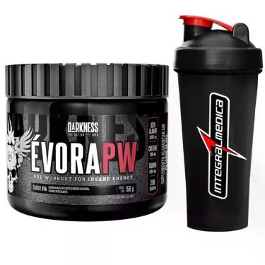 Imagem de Kit Evora Pré Treino 150g + Coqueteleira Preta Integralmedica, Frutas.