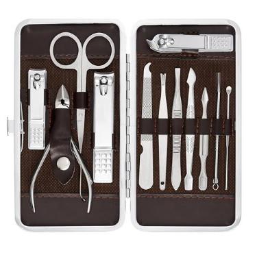 Imagem de Tseoa Manicure, kit de pedicure, cortador de unhas, kit de cuidados profissionais, ferramentas de unha com estojo de viagem luxuoso, conjunto de 12 unidades. (cortadores de unhas 12 peças)
