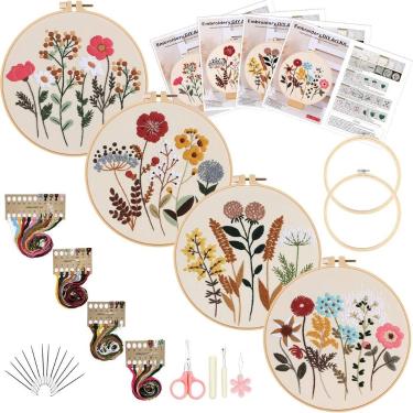 Imagem de Kit de bordado Picoey Flower Embroidery para iniciantes, pacote com 4