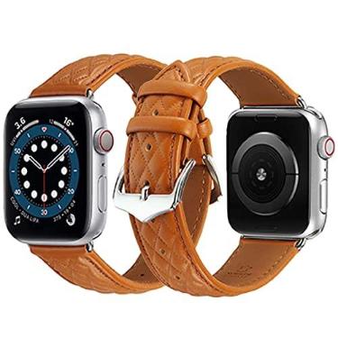 Imagem de GLDCAPA Pulseira de couro clássico xadrez compatível com Apple Watch Ultra, SE2 SE, séries 8, 7, 6, 5, 4, 3, 2 e 1 (marrom)