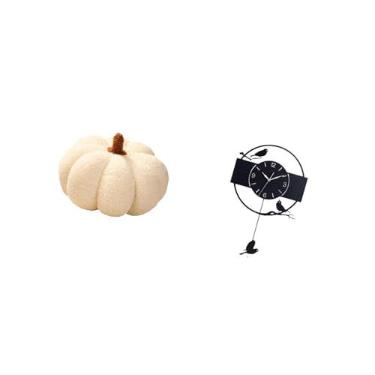 Imagem de Fenteer Almofada de Pelúcia em Formato de Abóbora de Halloween E Relógio de Parede em Formato de Pássaro: Decoração Minimalista para Quarto, Sala de Estar, Co
