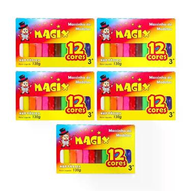 Imagem de Kit 5 Massinha De Modelar 12 Cores Magix 130g Multicolor