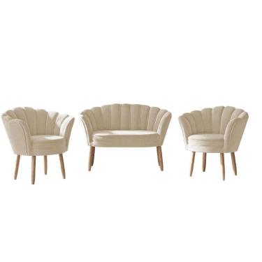 Imagem de Kit 02 Poltronas Flor + Sofá 02 lugares para Sala Balaqui - Balaqui De