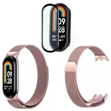 Imagem de Pulseira metal magnética para Xiaomi Mi Band 8 + pel. 3D - Genérica