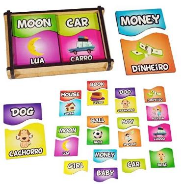 Imagem de Jogo Do Inglês Educativo Pedagógico Infantil Iniciação MDF Didático Para Aprendizado Em Inglês Em Madeira Tipo Quebra Cabeça Criança Presente Maninho Brinquedos