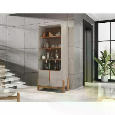 Imagem de Cristaleira 2 Portas C- Prateleiras Para Vinhos E Taças Lizz Off-white-cedro