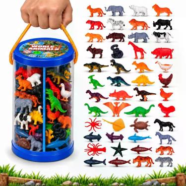 Imagem de 48 Animais de Plástico no Tubo Maquetes Trabalhos Escolares - Flix M