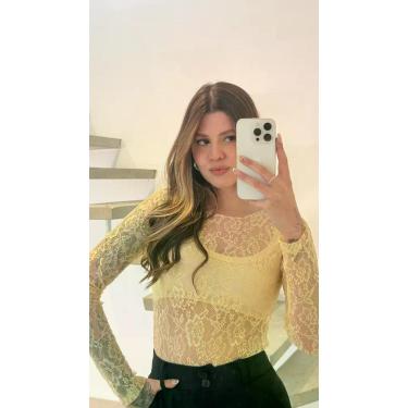 Imagem de Body Feminino Renda Vazada Manga Longa  Look Sofisticado - Cacharrel S