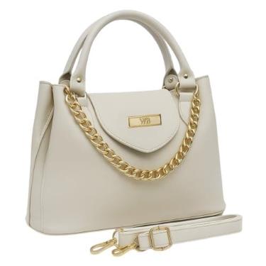Imagem de Bolsa Feminina Com Alça de Mão e Ombro Reajustável e Com Bolso Externo + Detalhe em Corrente (Gelo)