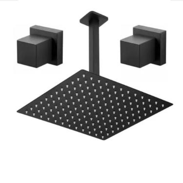 Imagem de Ducha chuveiro de teto 30x30 com 2 acabamentos padrão deca preto fosco super luxo