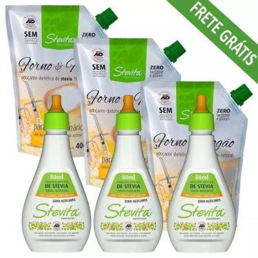 Imagem de Kit 3 adoçante stevia Forno E Fogão 400g + 3 Liquido 80ml - Stevita
