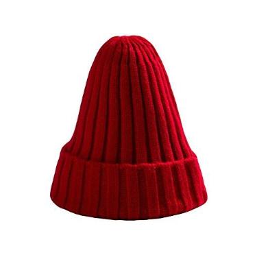 Imagem de Jueshanzj Gorro feminino masculino de tricô de inverno, Vermelho, Tamanho Único