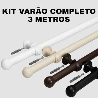 Imagem de Kit Varão Cortina De 1,00mt a 3,00mt De Madeira Completo Cor:BrancoTam